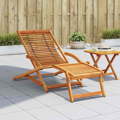 Sun lounger with footrests in solid acacia wood