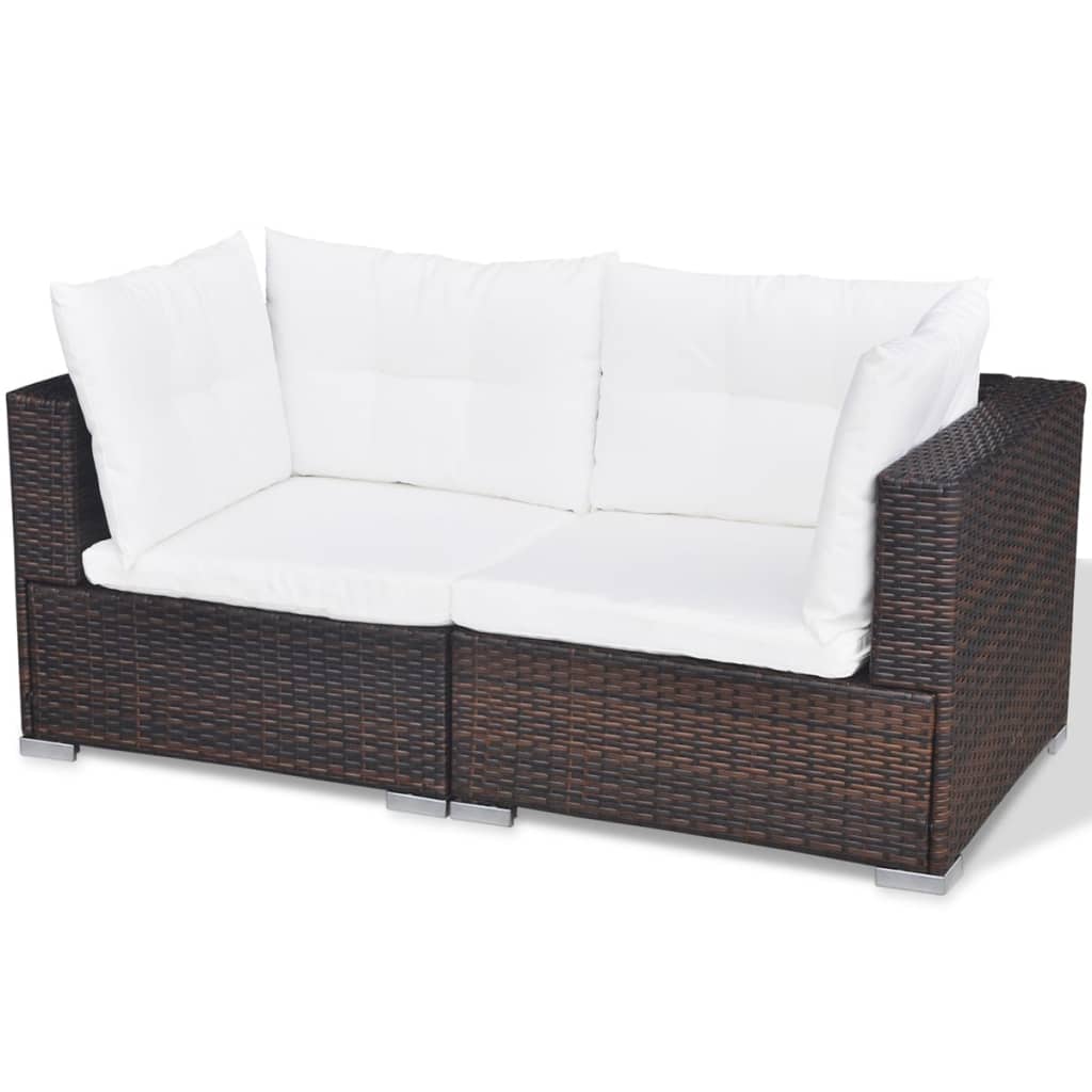 10 pcs conjunto lounge jardim c/ almofadões vime PE castanho