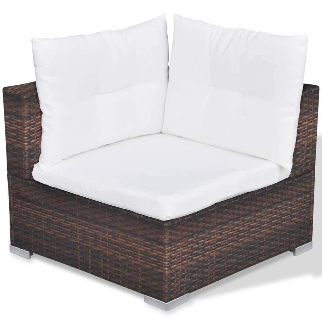 10 pcs conjunto lounge jardim c/ almofadões vime PE castanho