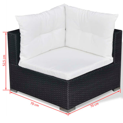 10 pcs conjunto lounge de jardim c/ almofadões vime PE preto