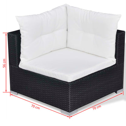 10 pcs conjunto lounge de jardim c/ almofadões vime PE preto