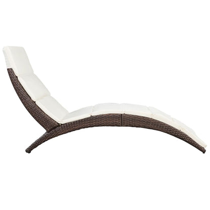 Folding sun lounger with cushion in brown PE rattan