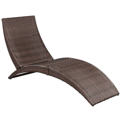 Folding sun lounger with cushion in brown PE rattan