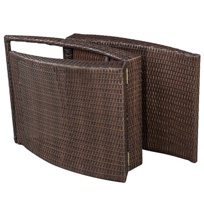 Folding sun lounger with cushion in brown PE rattan