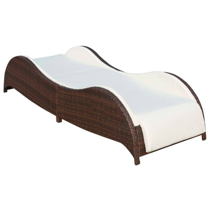 Brown PE wicker sun lounger with cushion