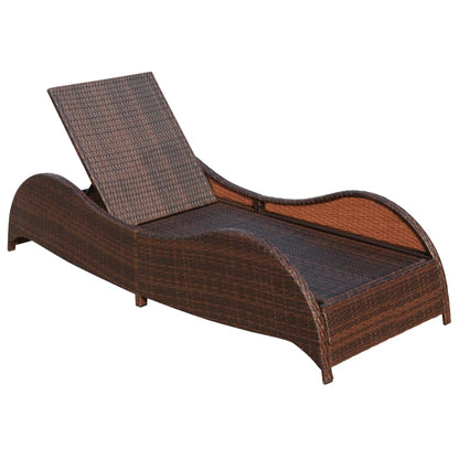 Brown PE wicker sun lounger with cushion