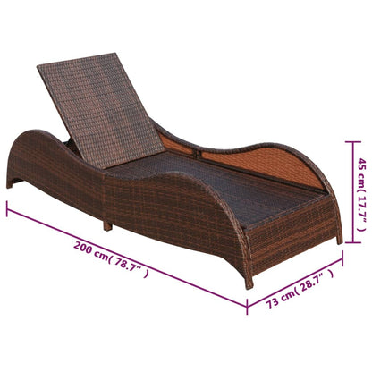 Brown PE wicker sun lounger with cushion