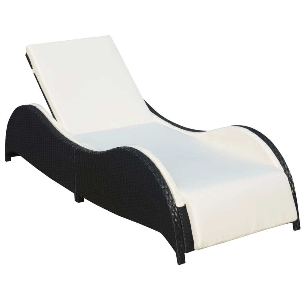 Black PE wicker sun lounger with cushion