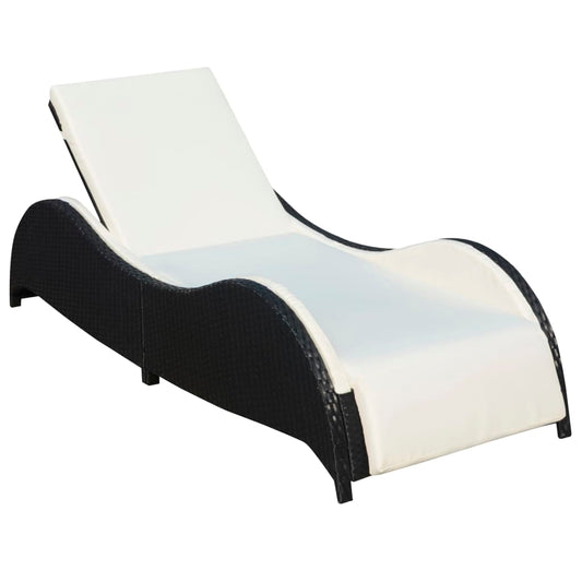 Black PE wicker sun lounger with cushion
