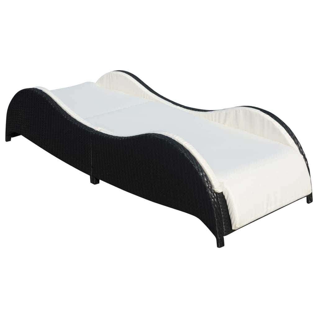Black PE wicker sun lounger with cushion