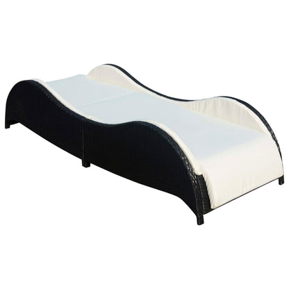 Black PE wicker sun lounger with cushion