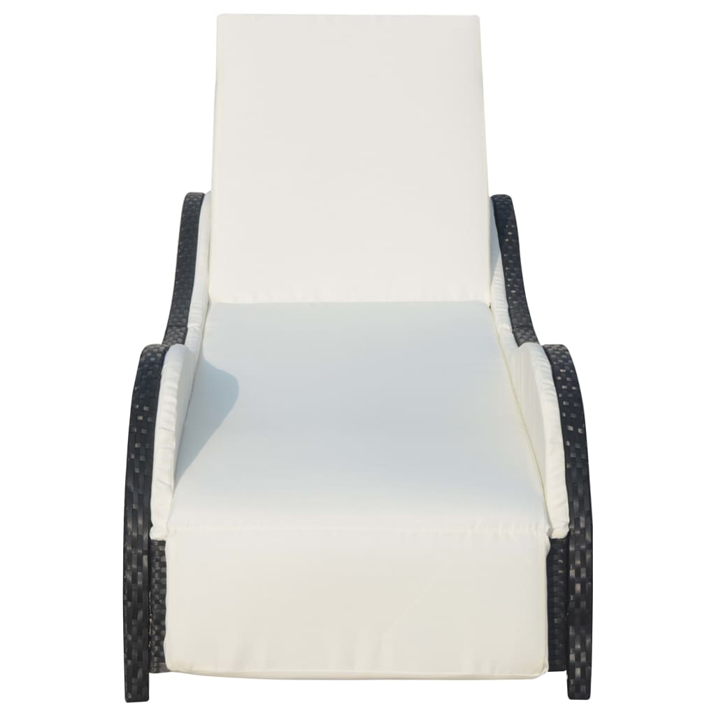 Black PE wicker sun lounger with cushion