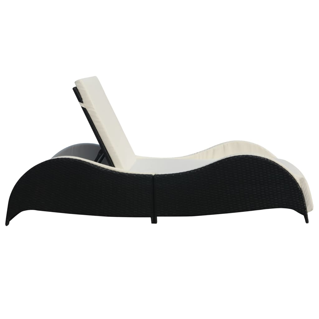 Black PE wicker sun lounger with cushion