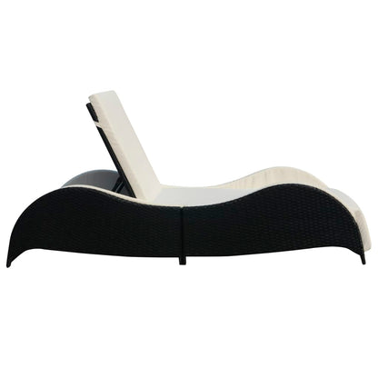 Black PE wicker sun lounger with cushion