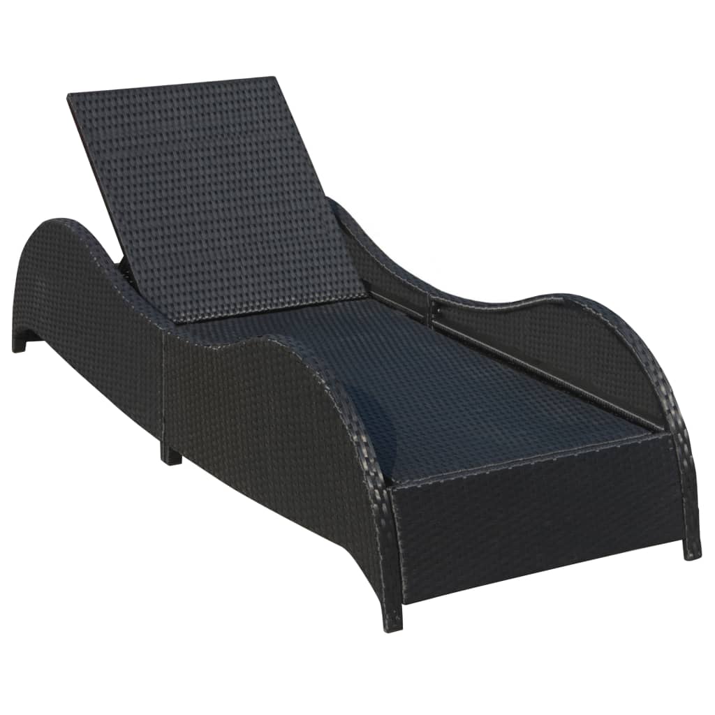 Black PE wicker sun lounger with cushion
