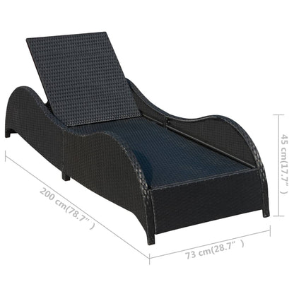 Black PE wicker sun lounger with cushion