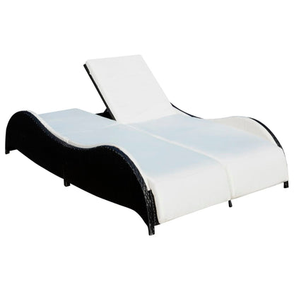 Double sun lounger with cushion in black PE wicker