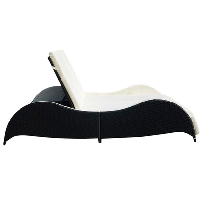 Double sun lounger with cushion in black PE wicker