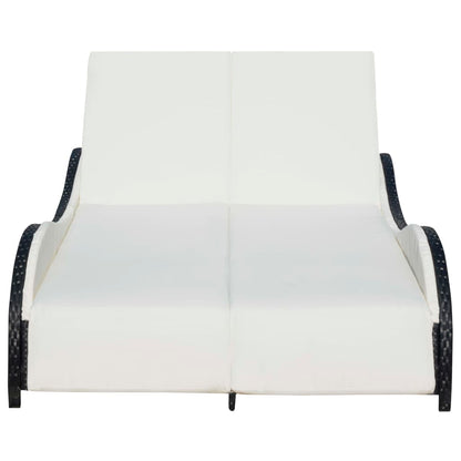 Double sun lounger with cushion in black PE wicker