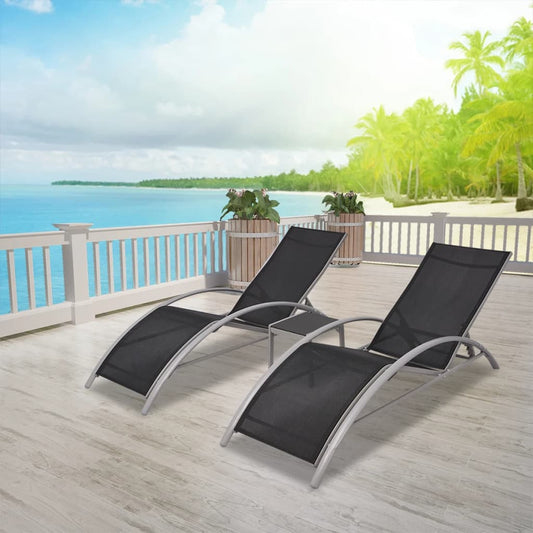 Sun loungers with black aluminum table