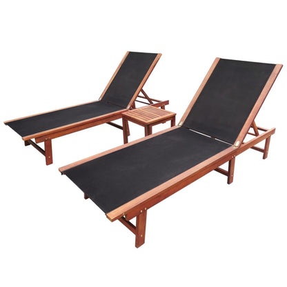 Sun loungers with table 2 pcs solid acacia and textilene