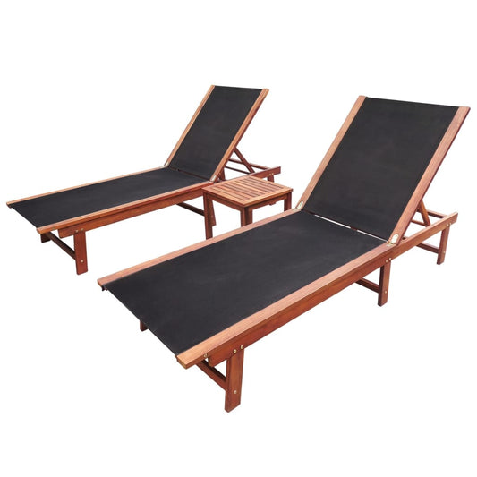 Sun loungers with table 2 pcs solid acacia and textilene