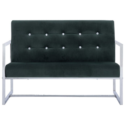 2-seater sofa with chrome armrests and dark green velvet