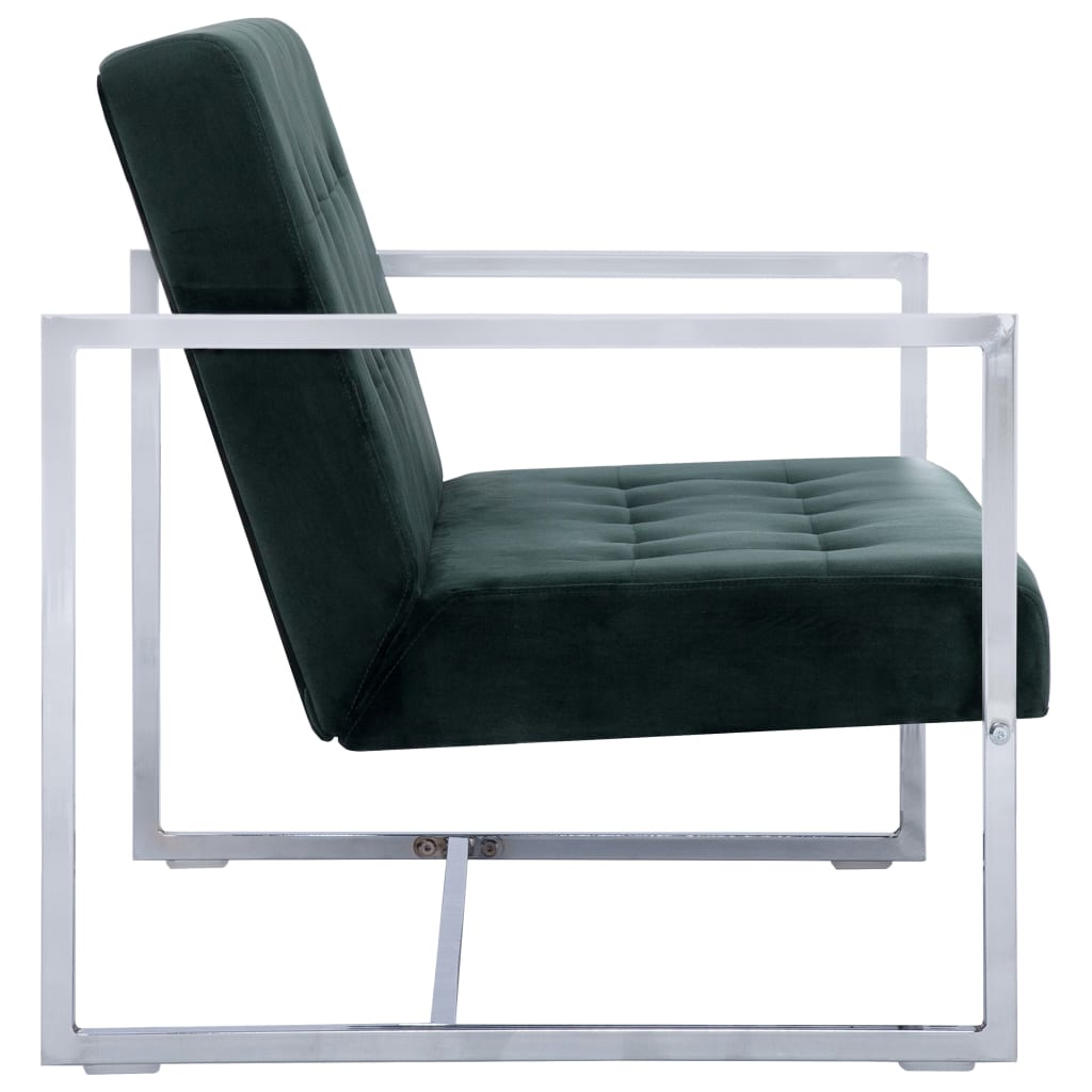 2-seater sofa with chrome armrests and dark green velvet