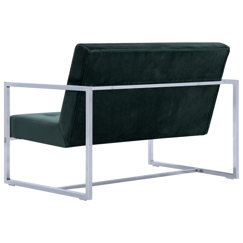2-seater sofa with chrome armrests and dark green velvet