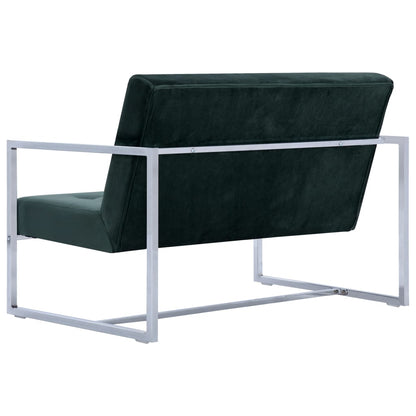 2-seater sofa with chrome armrests and dark green velvet