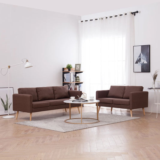 2 pcs brown fabric sofa set