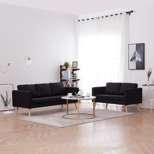 2 pcs black fabric sofa set