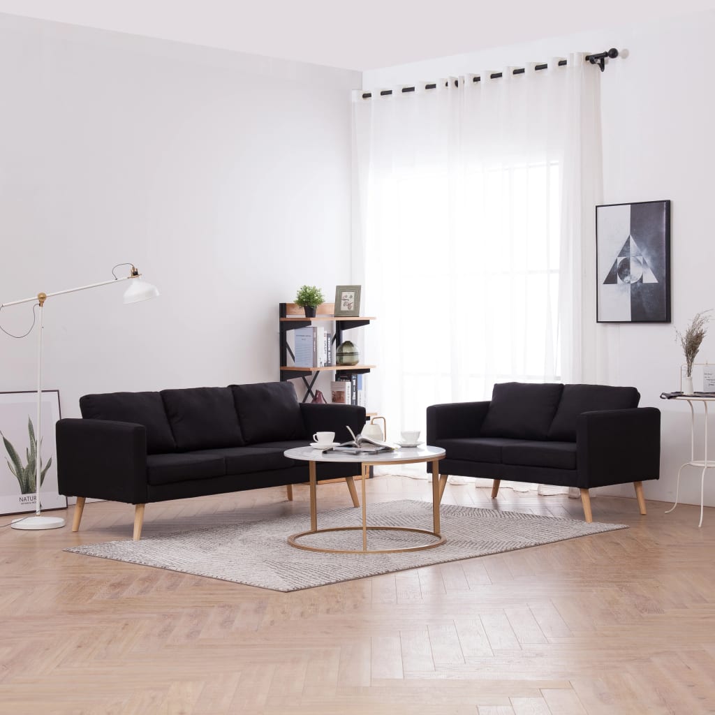 2 pcs black fabric sofa set