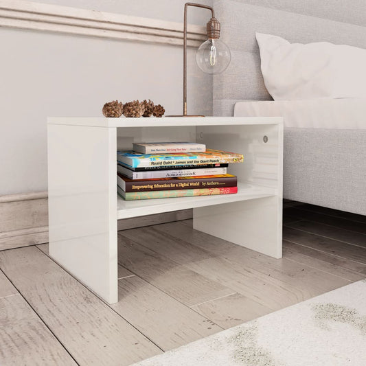 Bedside table 40x30x30 cm glossy white plywood