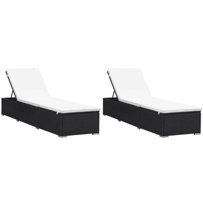 Sun loungers with cushions 2 pcs black poly rattan