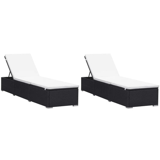Sun loungers with cushions 2 pcs black poly rattan