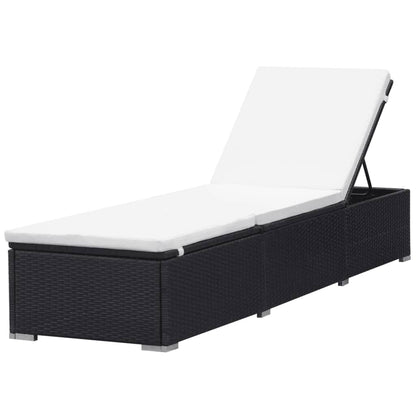 Sun loungers with cushions 2 pcs black poly rattan