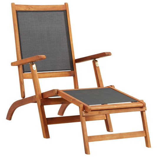 Outdoor sun lounger in solid acacia wood and textilene