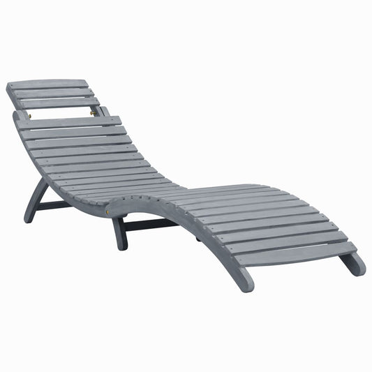 Sun lounger in solid acacia wood, faded grey