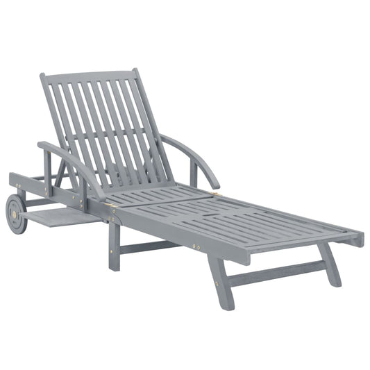 Garden sun lounger in solid acacia wood, grey