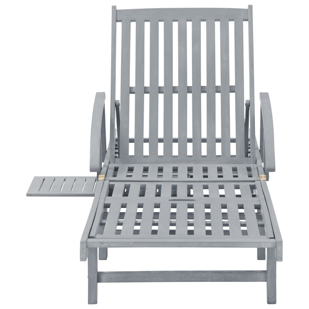 Garden sun lounger in solid acacia wood, grey