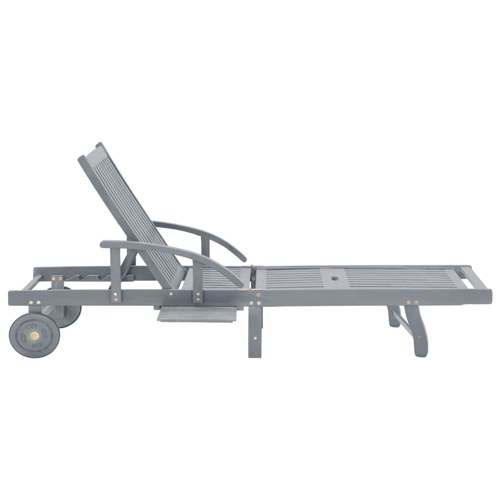 Garden sun lounger in solid acacia wood, grey