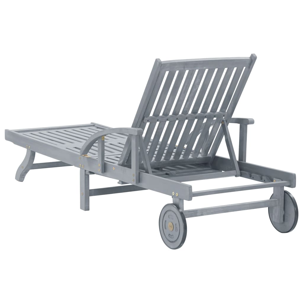 Garden sun lounger in solid acacia wood, grey