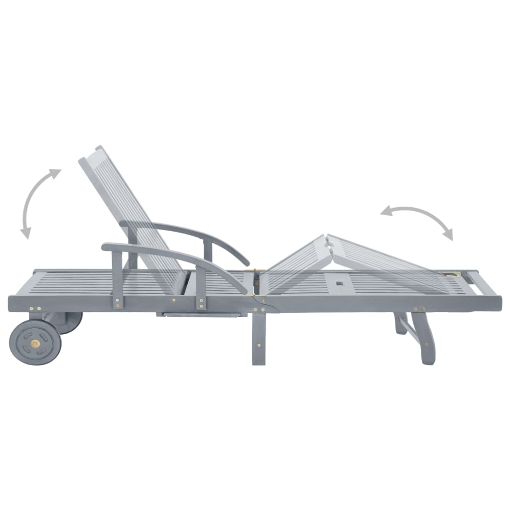 Garden sun lounger in solid acacia wood, grey