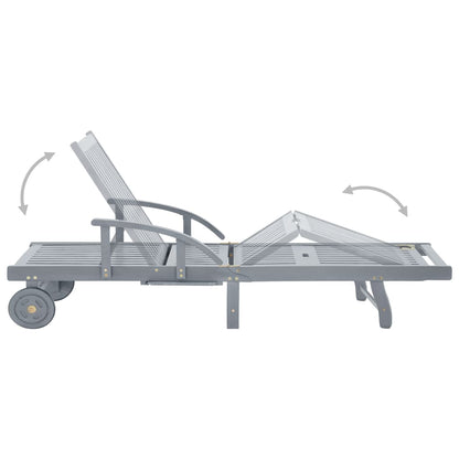Garden sun lounger in solid acacia wood, grey