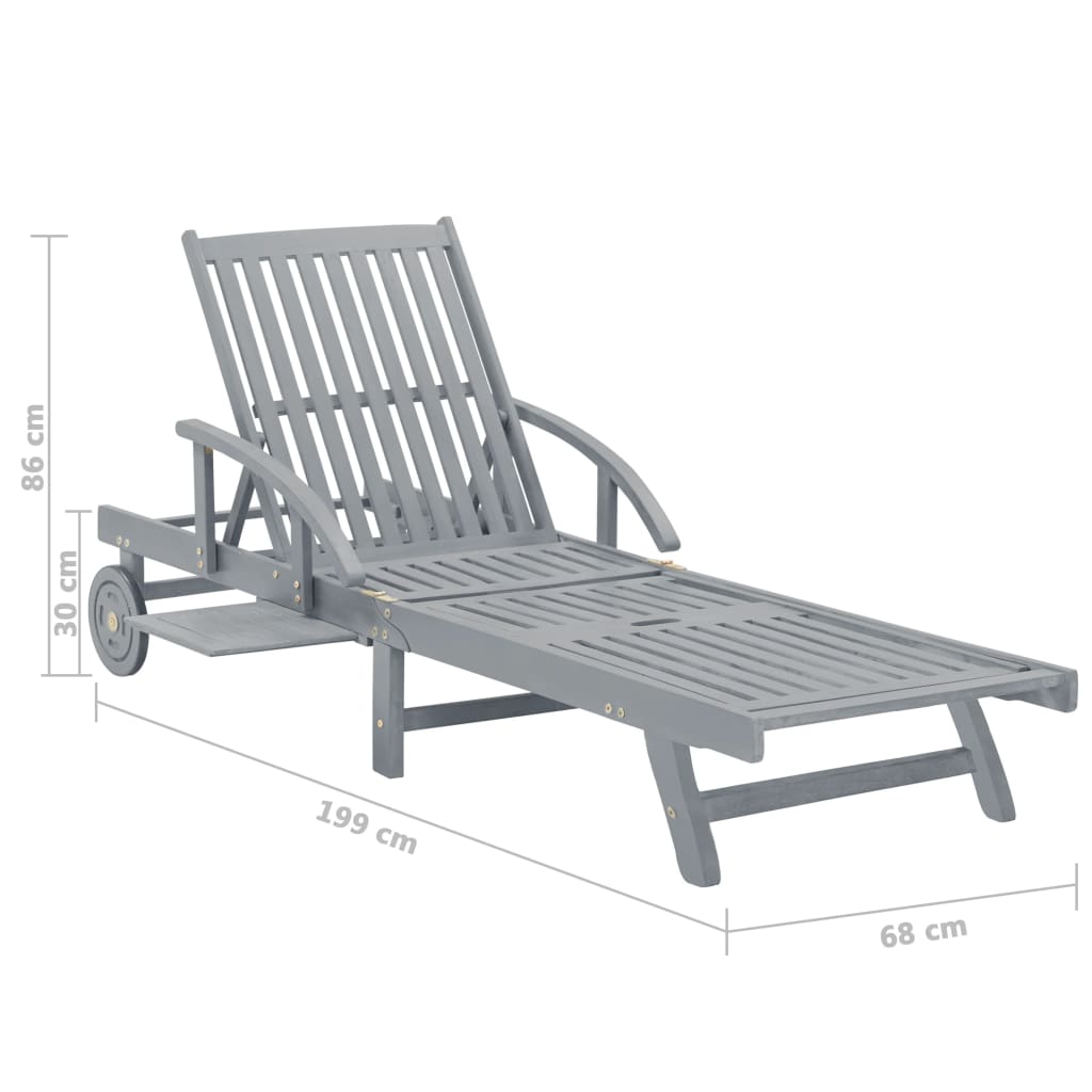 Garden sun lounger in solid acacia wood, grey