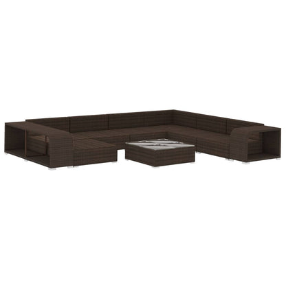10 pcs conjunto lounge jardim c/ almofadões vime PE castanho