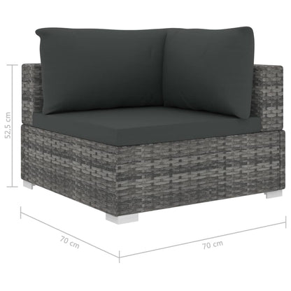 10 pcs conjunto lounge de jardim c/ almofadões vime PE cinzento