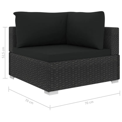 10 pcs conjunto lounge de jardim c/ almofadões vime PE preto