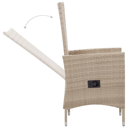 7 pcs conjunto jantar exterior com almofadões vime PE bege